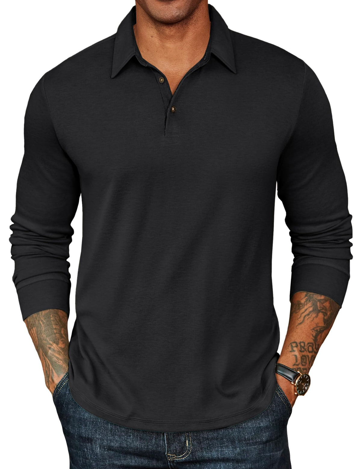 COOFANDY Mens Long Sleeve Polo Shirts Classic Casual Button Polo Tee