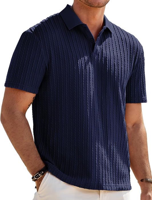 JMIERR Men's Textured Polo Shirt Short Sleeve