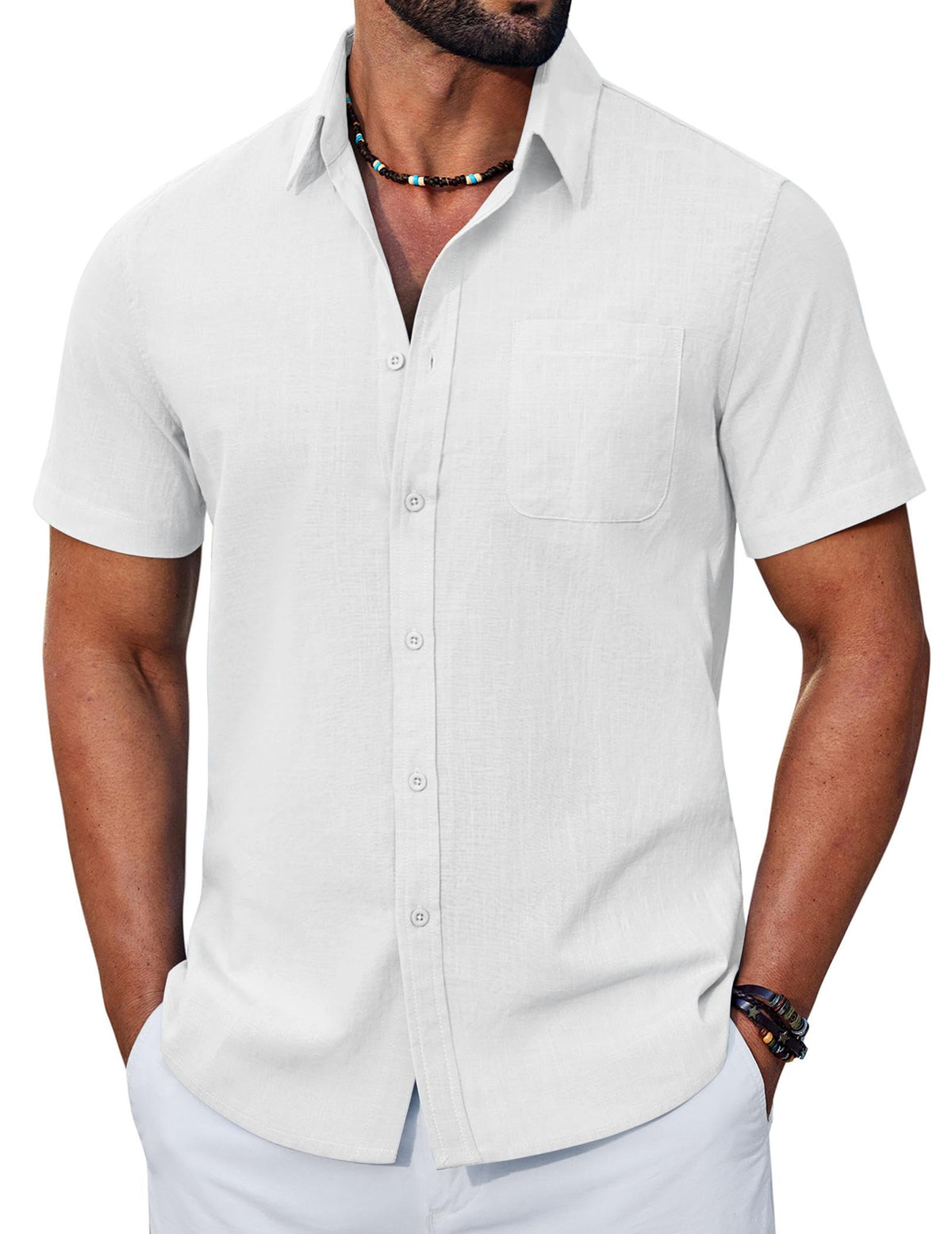 COOFANDY Mens Button Down Shirt Short Sleeve Casual Stylish Cotton Shirts Linen Textured Summer Beach Wedding Shirt