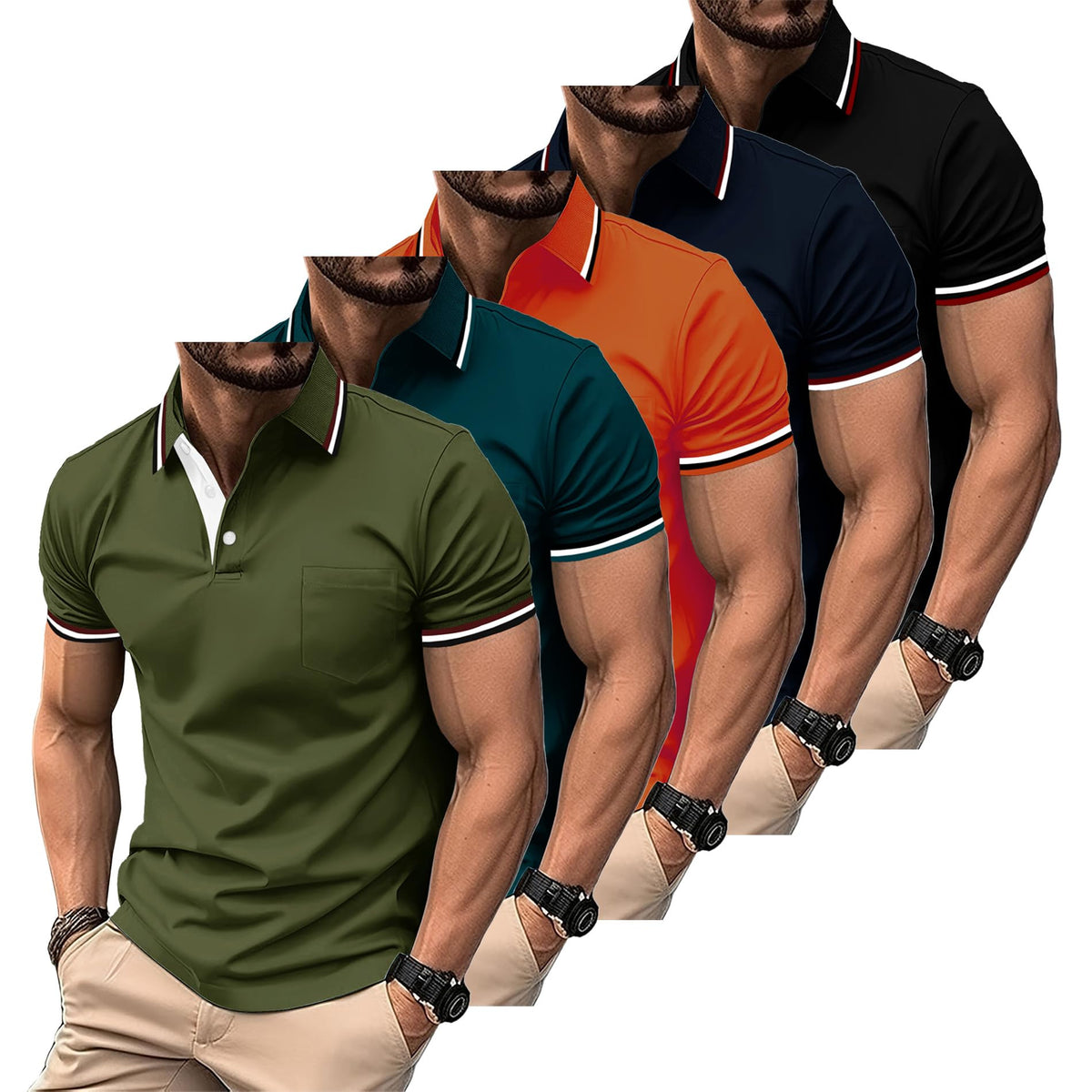 SWISSWELL 5 Pack Mens Polo Shirts Short Sleeve with Pocket Performance Golf Polos for Men Casual Collared Athletic T-Shirt