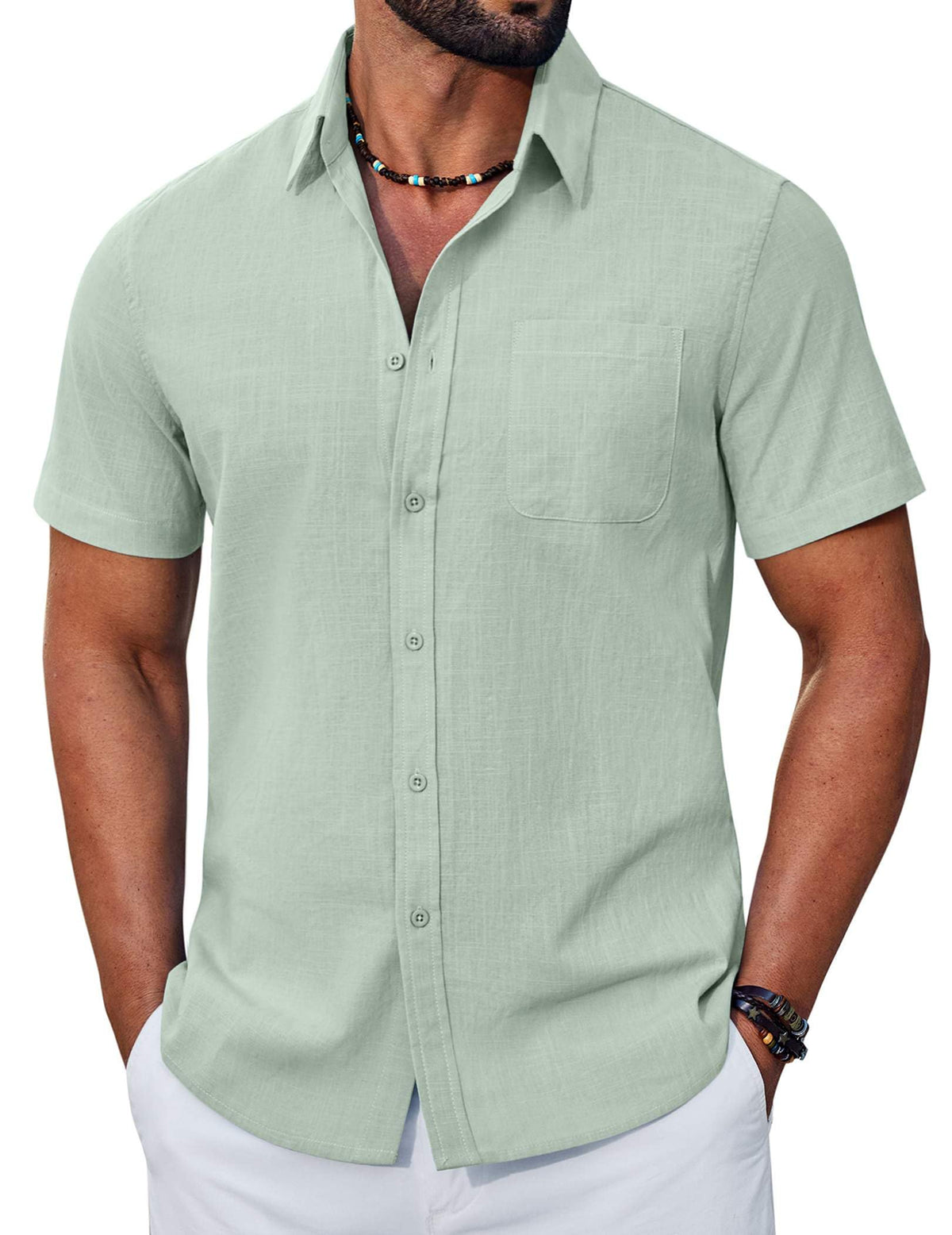 COOFANDY Mens Button Down Shirt Short Sleeve Casual Stylish Cotton Shirts Linen Textured Summer Beach Wedding Shirt
