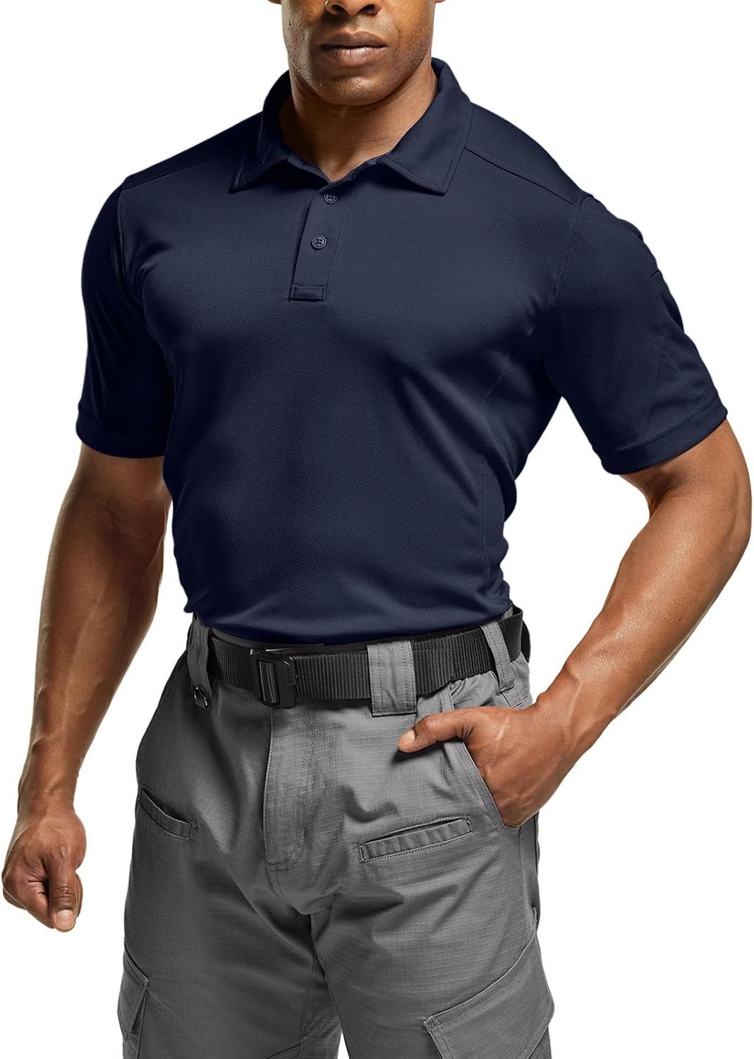 CQR Men's Quick Dry Tactical Polo Shirt, Lightweight Breathable Performance Polo, Short Sleeve UPF 50+ Outdoor Golf Shirt