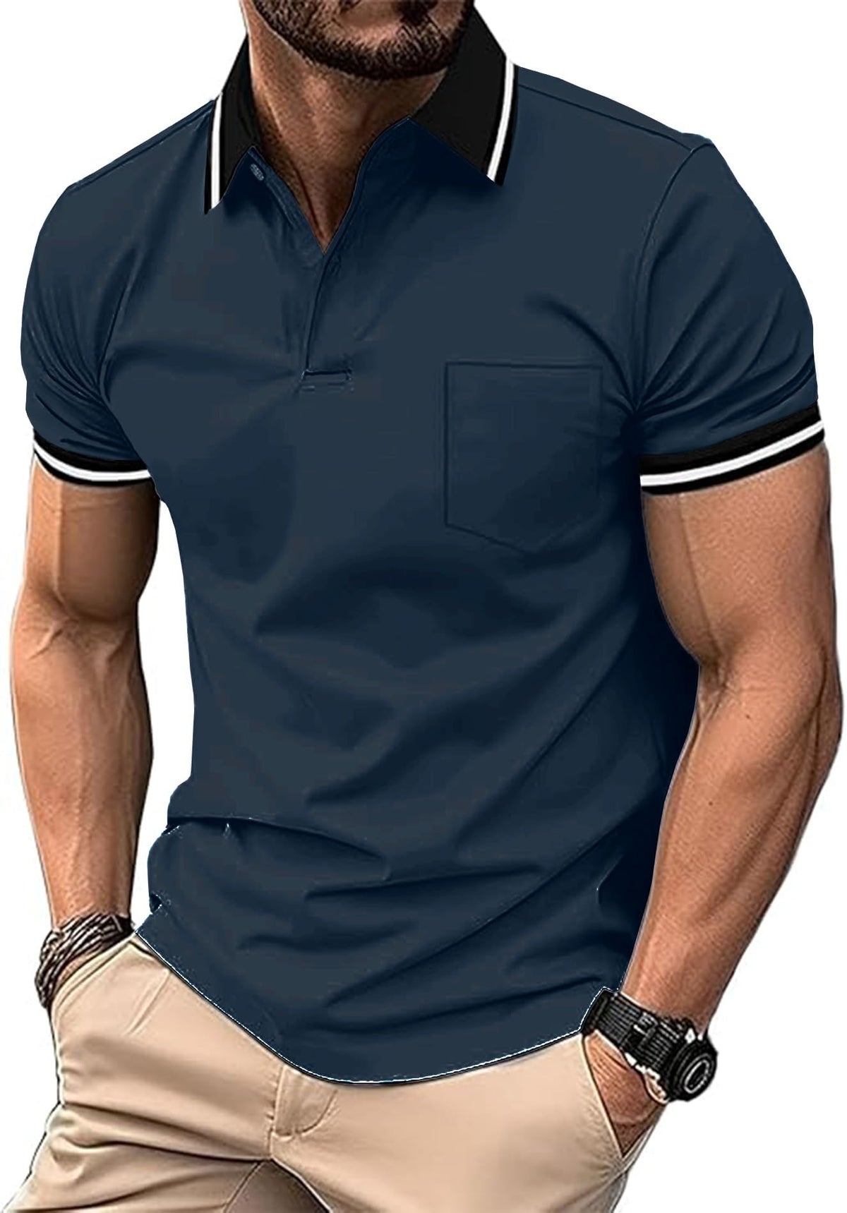 ZITY Mens Polo Shirts Short Sleeve Casual Collared Golf Shirts with Pocket