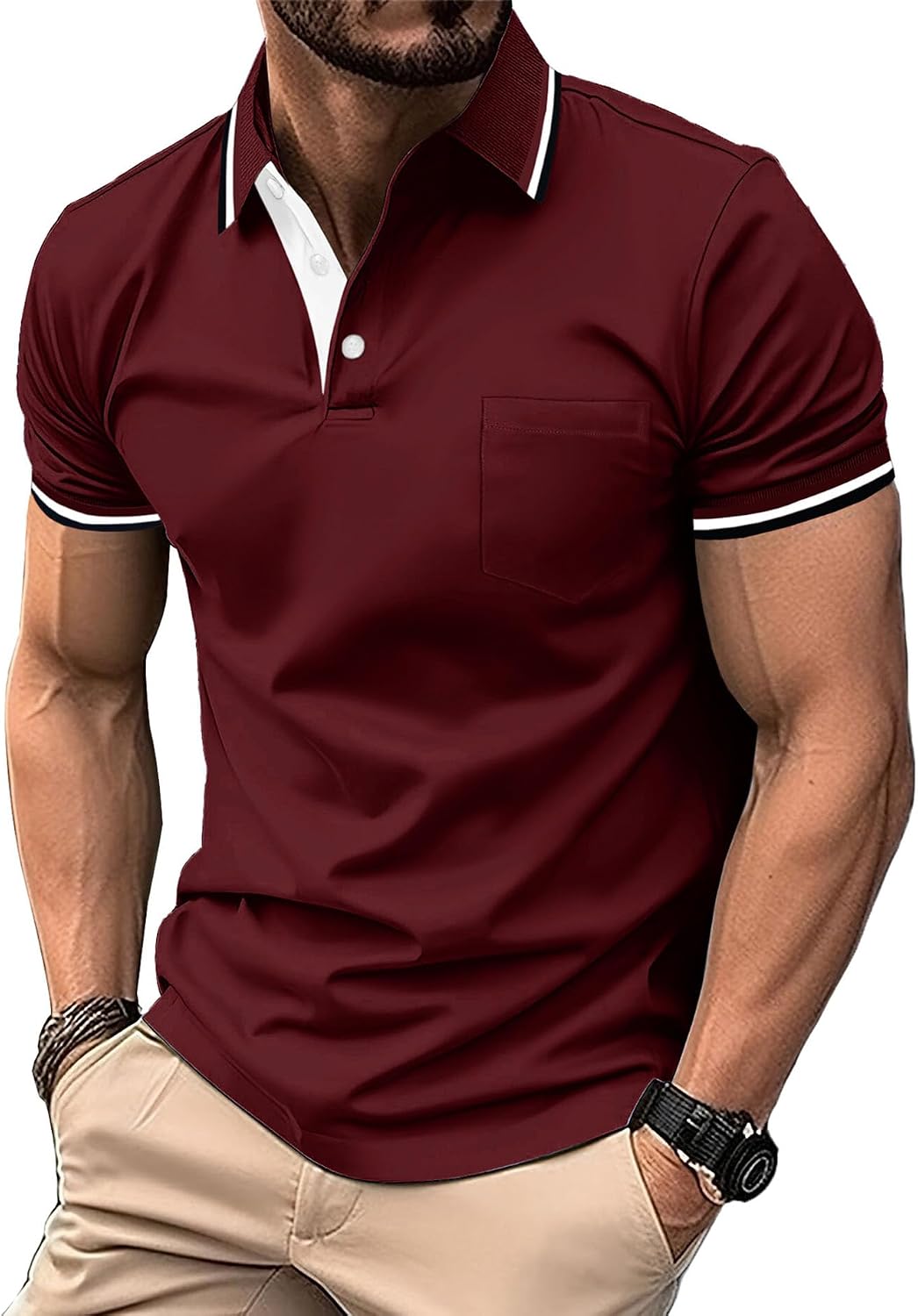 SWISSWELL 5 Pack Mens Polo Shirts Short Sleeve with Pocket Performance Golf Polos for Men Casual Collared Athletic T-Shirt