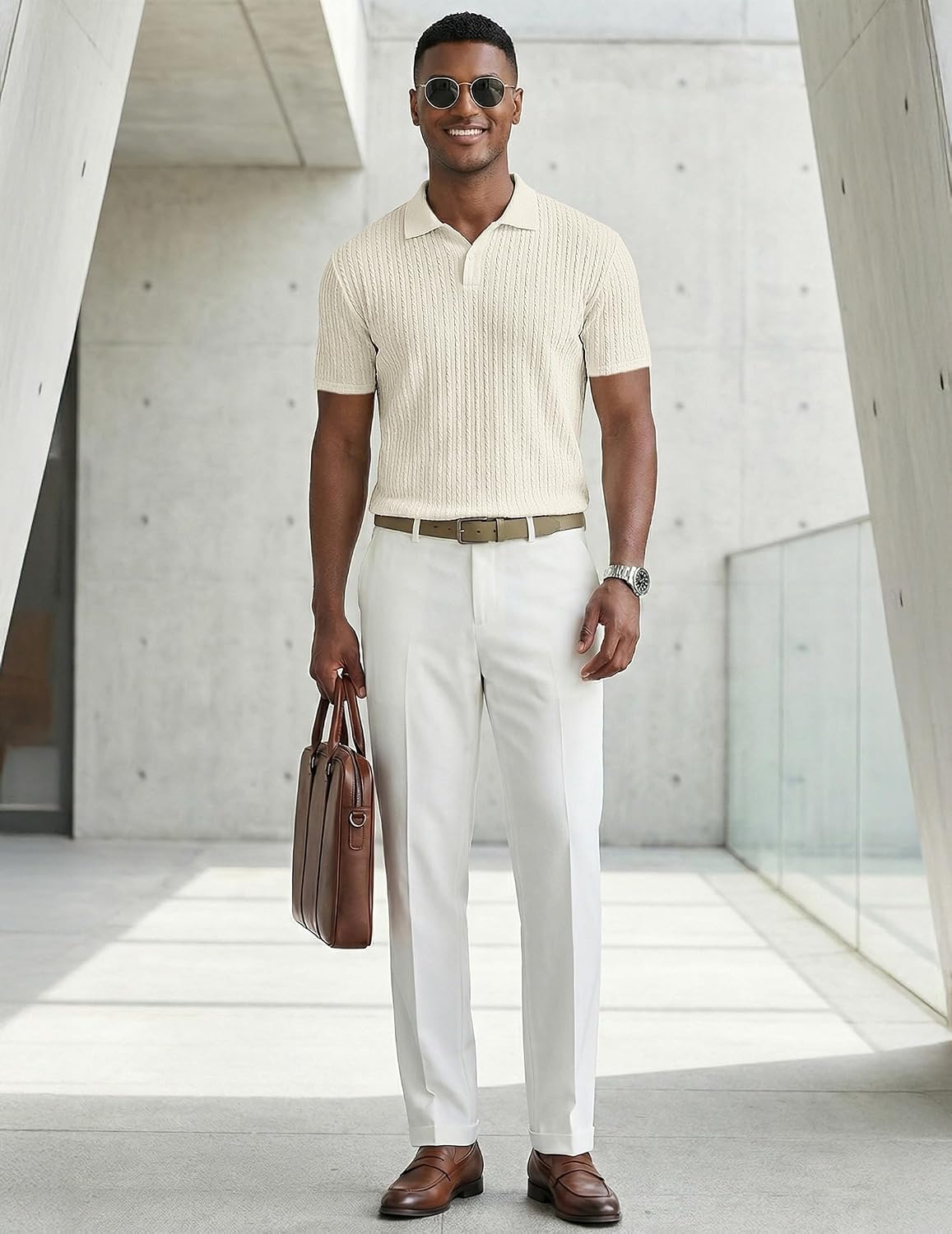 JMIERR Men's Textured Polo Shirt Short Sleeve