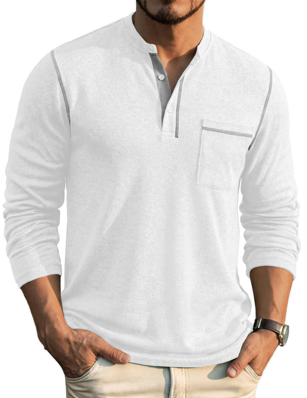COOFANDY Men's Henley Long Sleeve Shirts Casual Button T-Shirt Pullover Basic Tees with Pocket