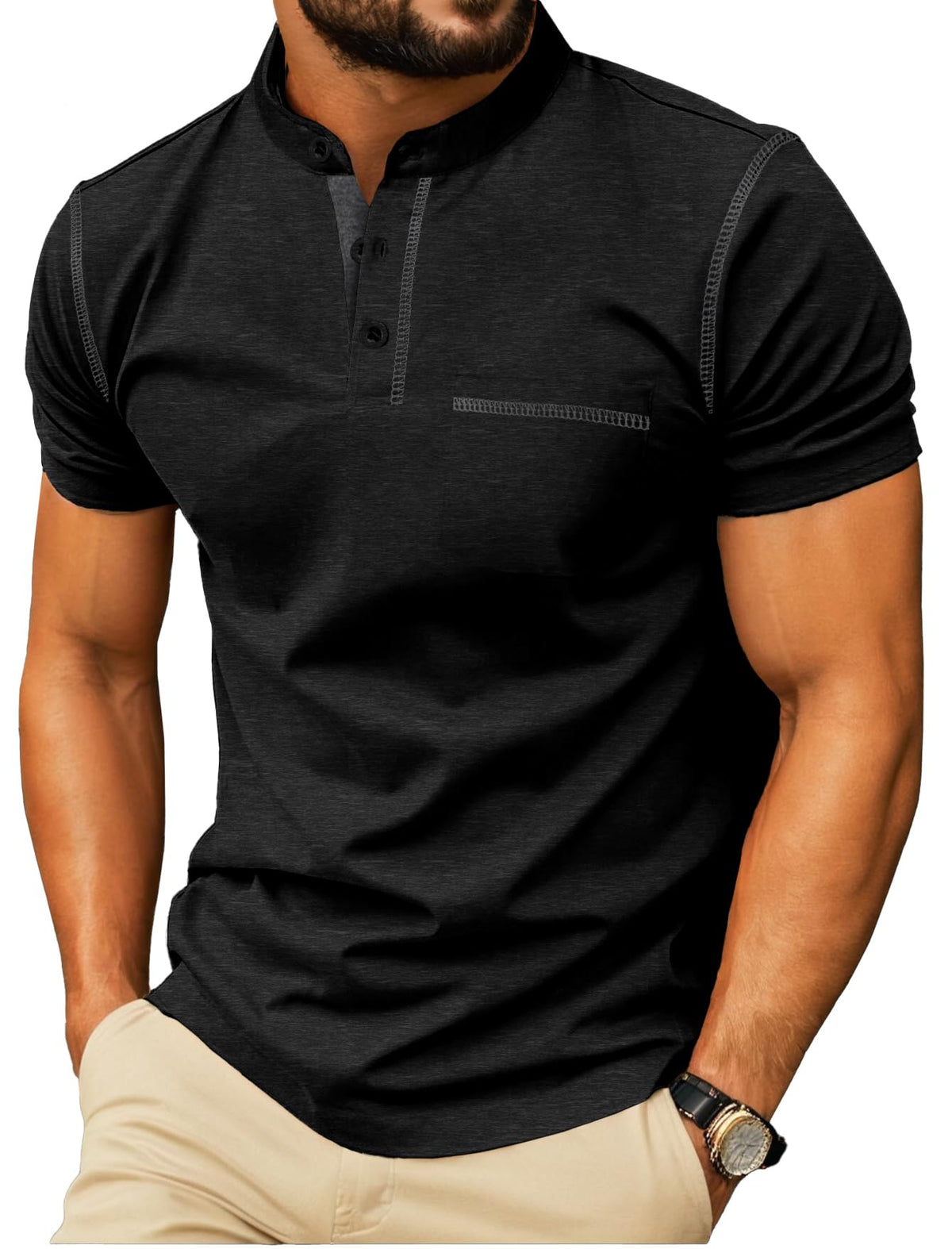 Sailwind Mens Henley Shirts Short Sleeve Summer Casual Classic Cotton T Shirts Pocket Button Shirt
