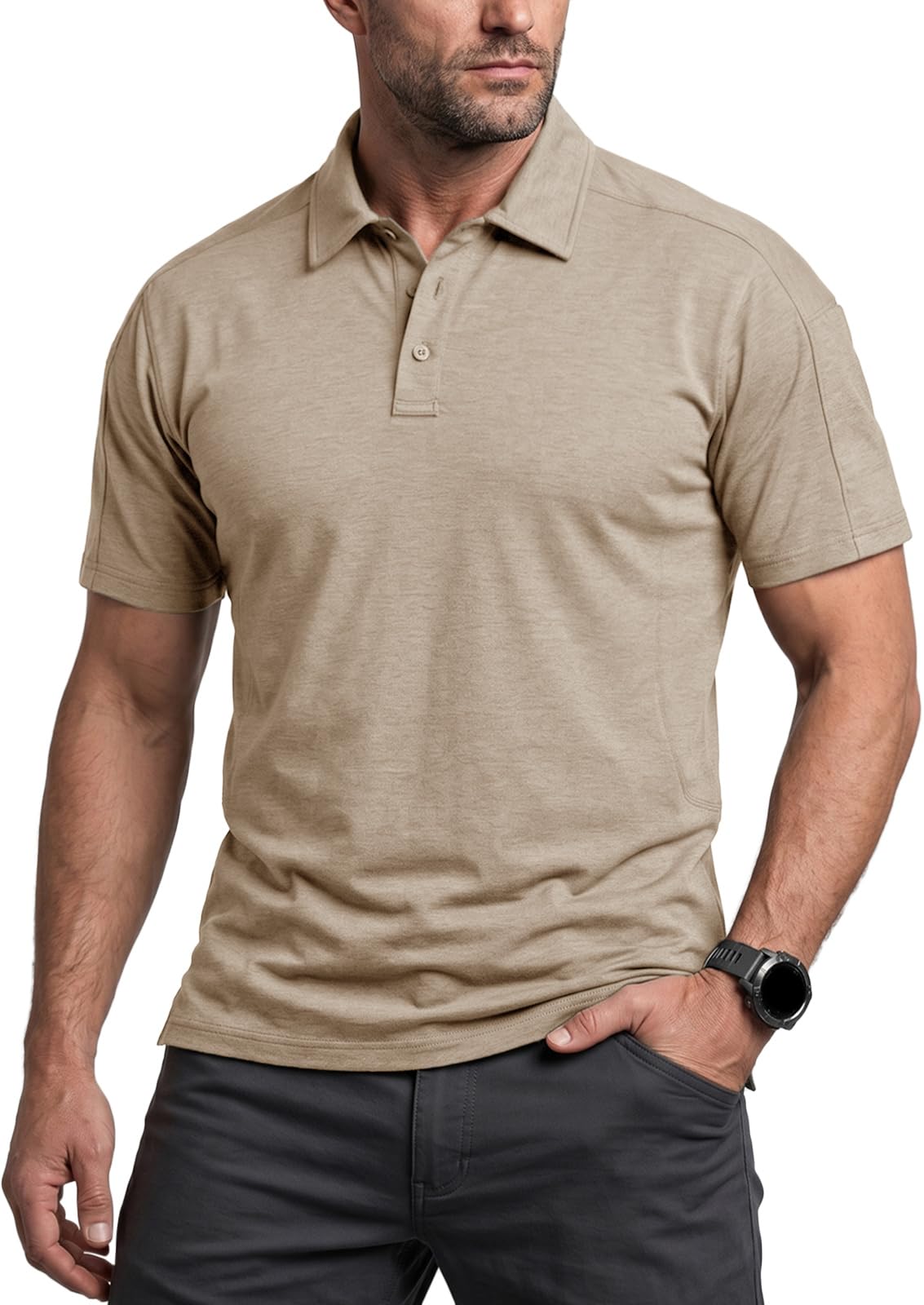 CQR Men's Quick Dry Tactical Polo Shirt, Lightweight Breathable Performance Polo, Short Sleeve UPF 50+ Outdoor Golf Shirt