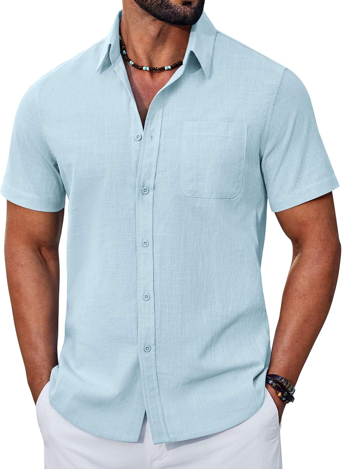 COOFANDY Mens Button Down Shirt Short Sleeve Casual Stylish Cotton Shirts Linen Textured Summer Beach Wedding Shirt