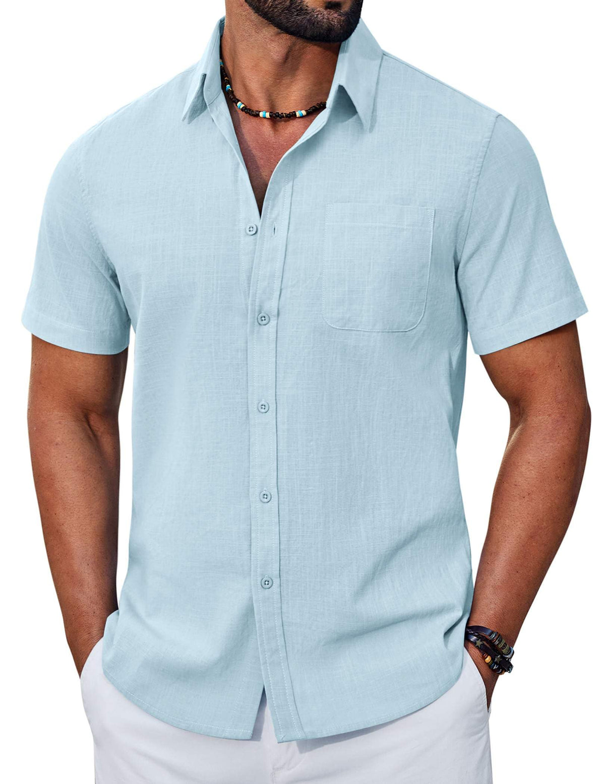 COOFANDY Mens Button Down Shirt Short Sleeve Casual Stylish Cotton Shirts Linen Textured Summer Beach Wedding Shirt