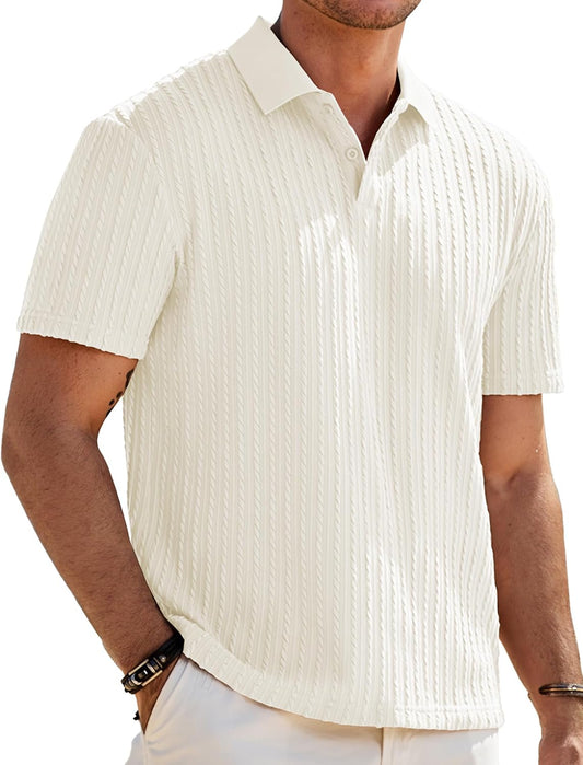 JMIERR Men's Textured Polo Shirt Short Sleeve