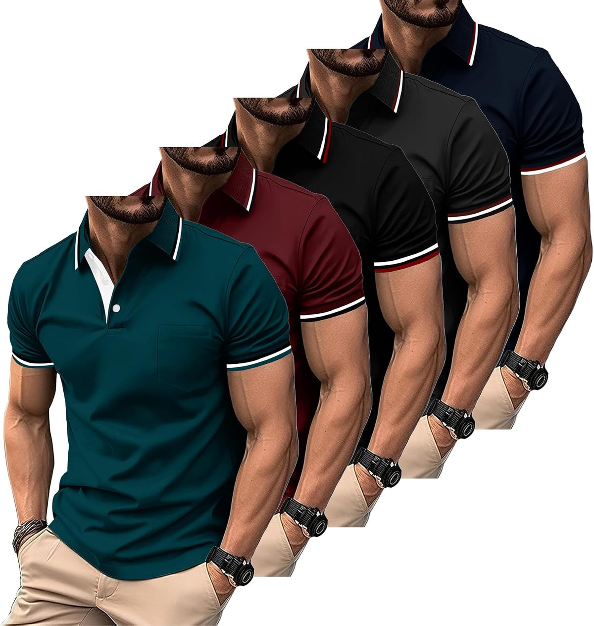 SWISSWELL 5 Pack Mens Polo Shirts Short Sleeve with Pocket Performance Golf Polos for Men Casual Collared Athletic T-Shirt