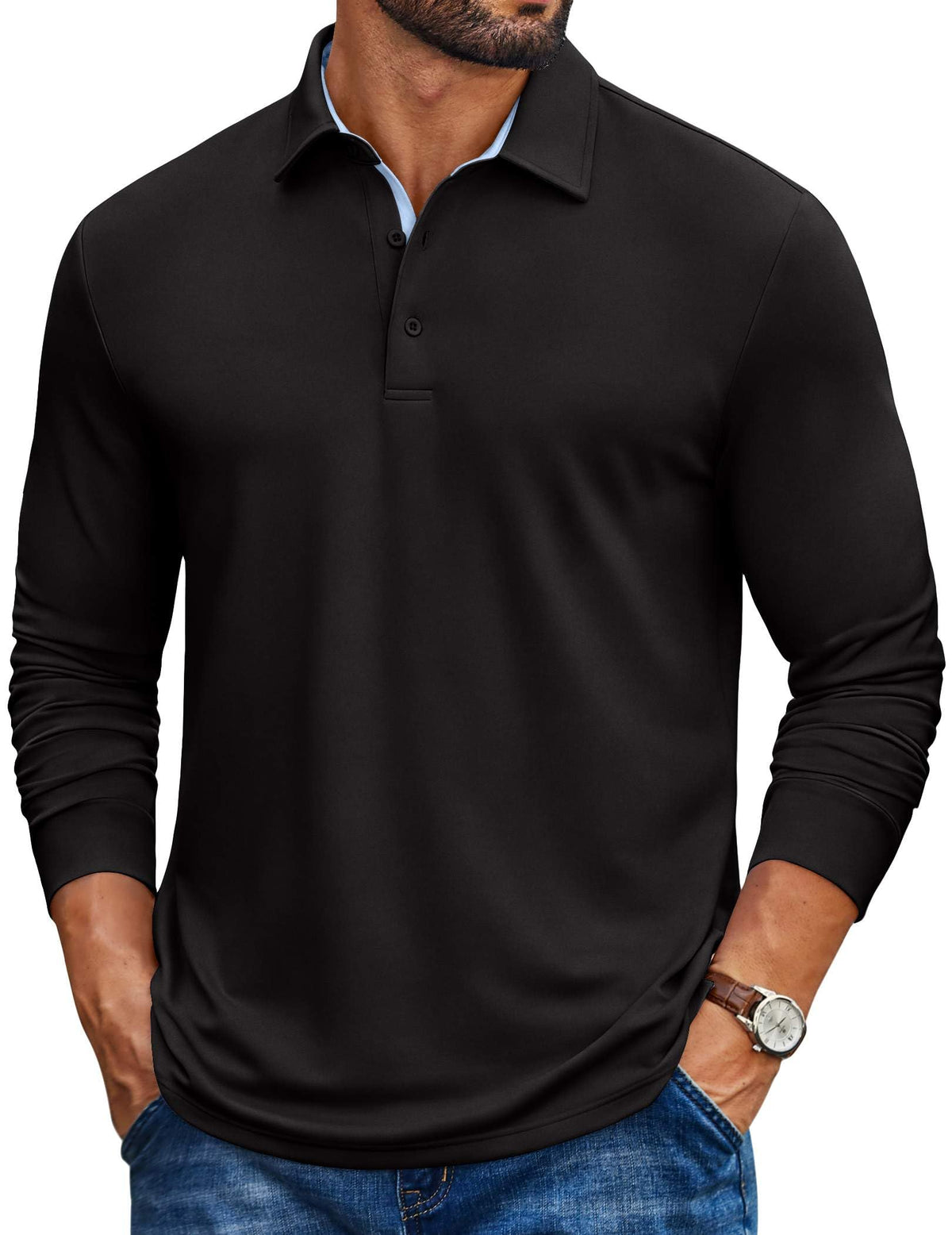 COOFANDY Mens Long Sleeve Polo Shirt Casual Polo Tshirt Collared Golf Shirt