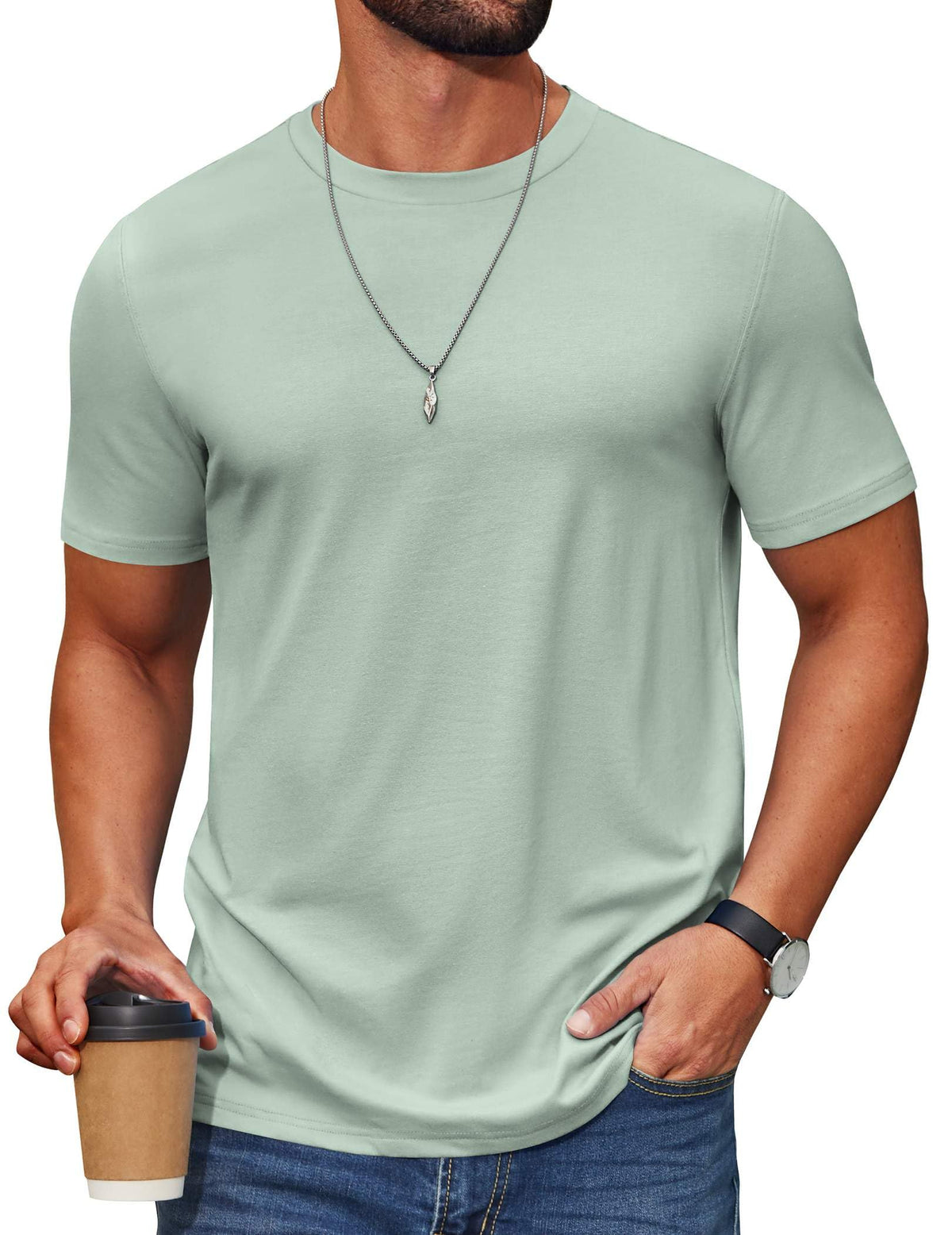 COOFANDY Men's T Shirt Short Sleeve Cotton Blend T-Shirts Crew Neck Casual Summer Basic Tee Shirts