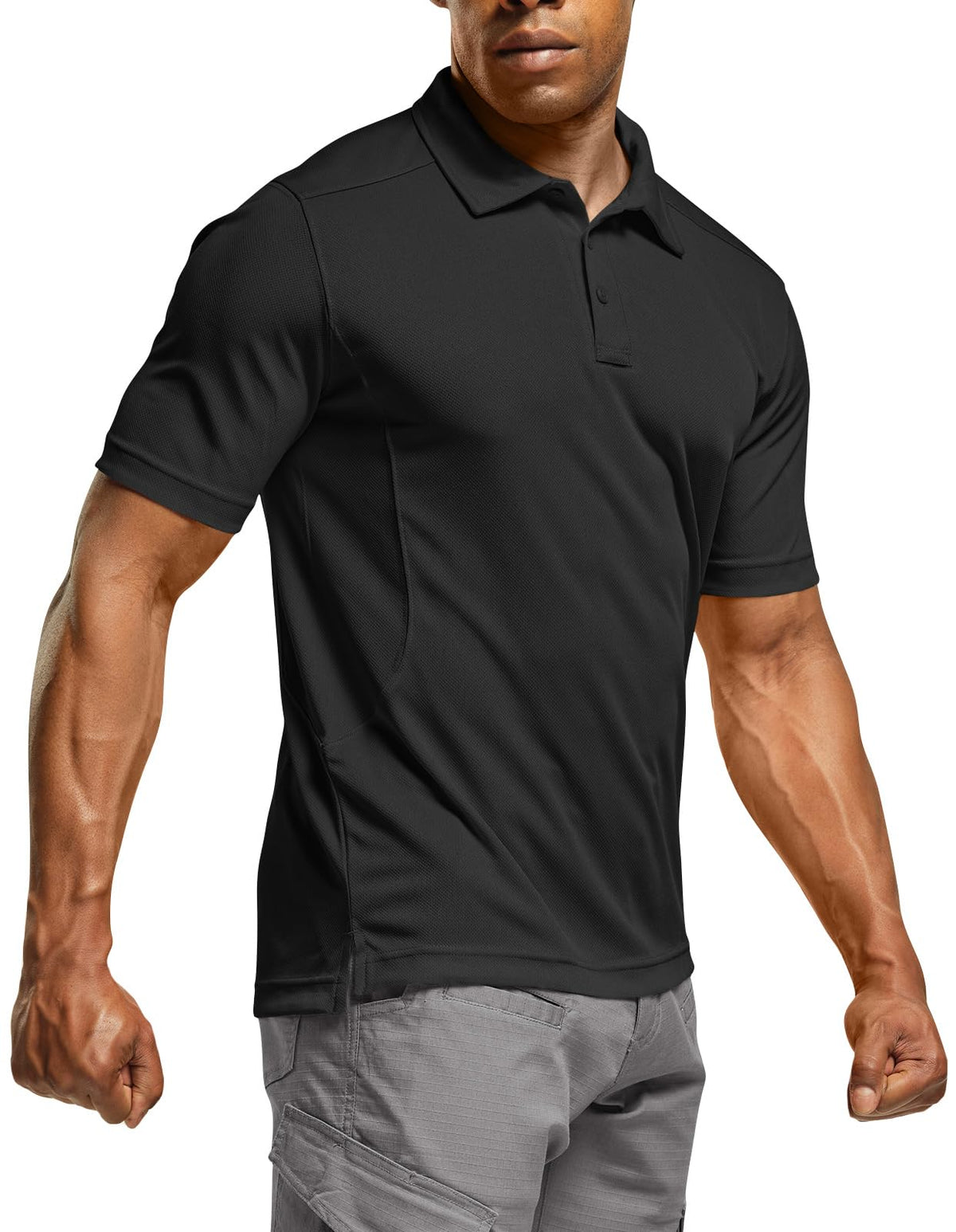 CQR Men's Quick Dry Tactical Polo Shirt, Lightweight Breathable Performance Polo, Short Sleeve UPF 50+ Outdoor Golf Shirt