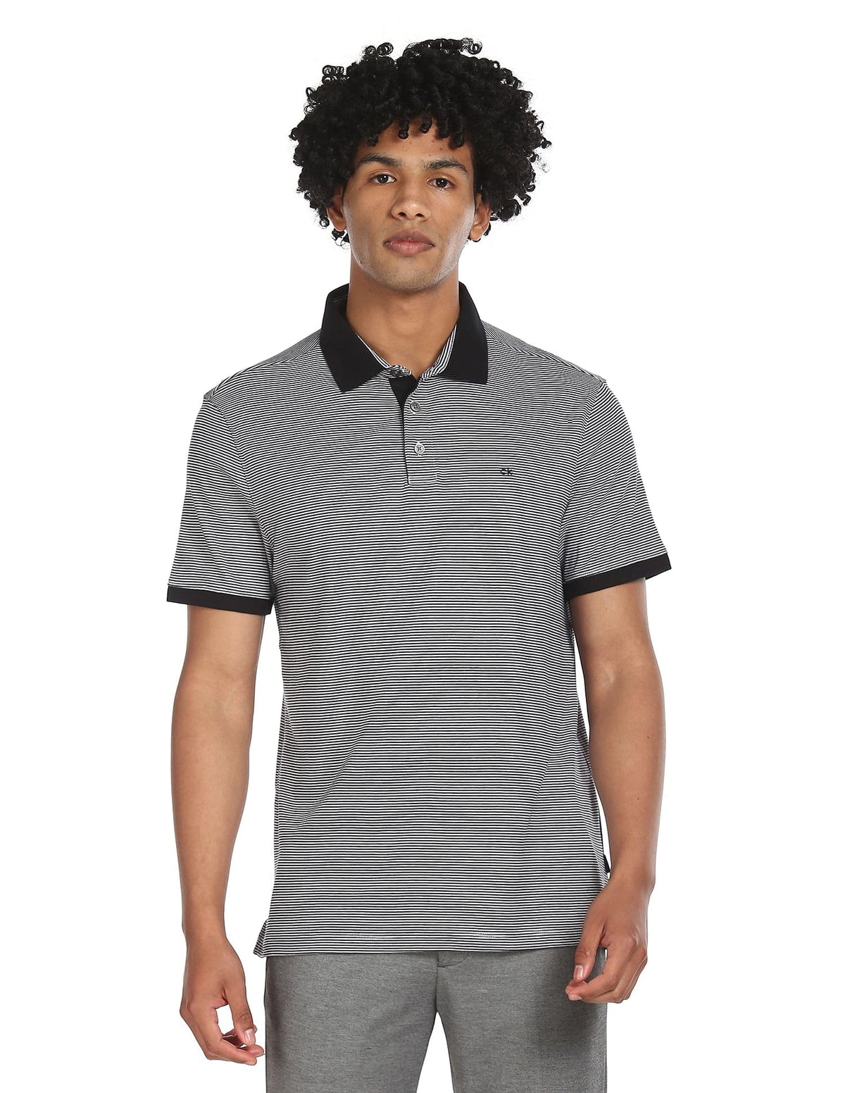 Calvin Klein Men's Liquid Touch Polo Stripe with UV Protection