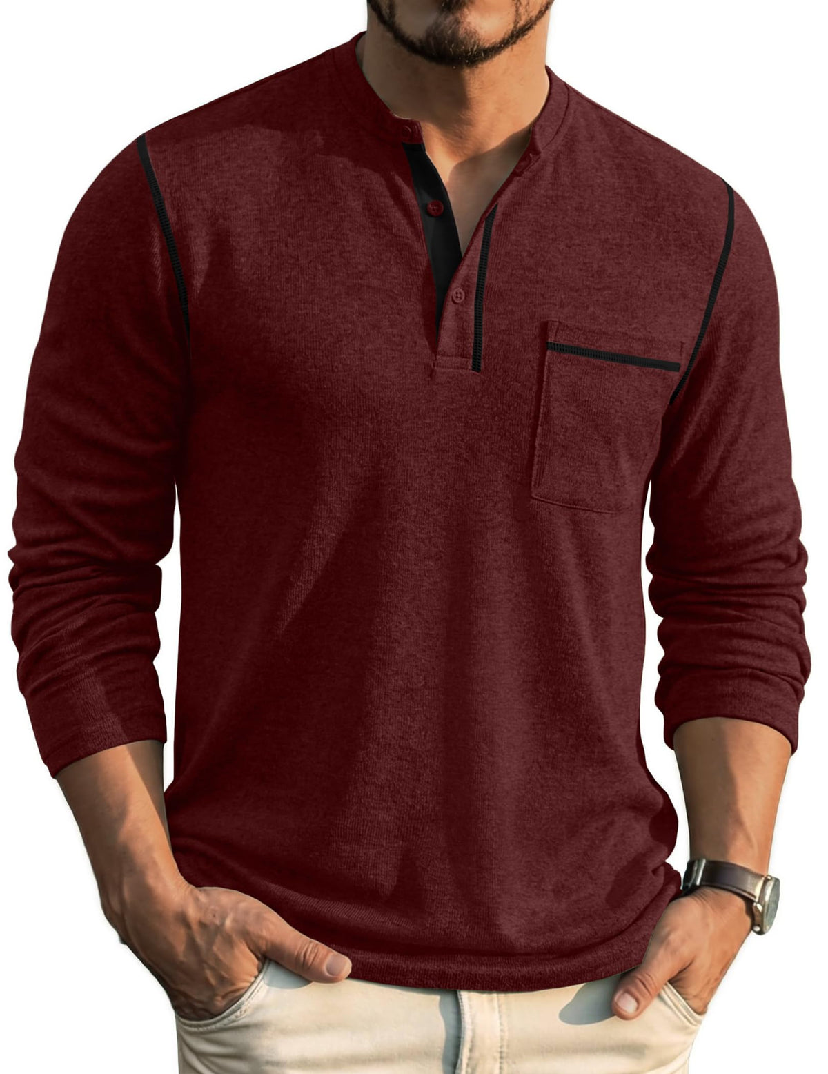 COOFANDY Men's Henley Long Sleeve Shirts Casual Button T-Shirt Pullover Basic Tees with Pocket