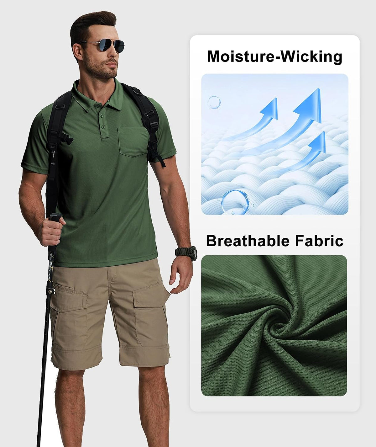 ZITY 5 Pack Polo Shirts for Men with Pocket Dry Quickly Short Sleeve Athletic Outdoor Work Collared Shirts