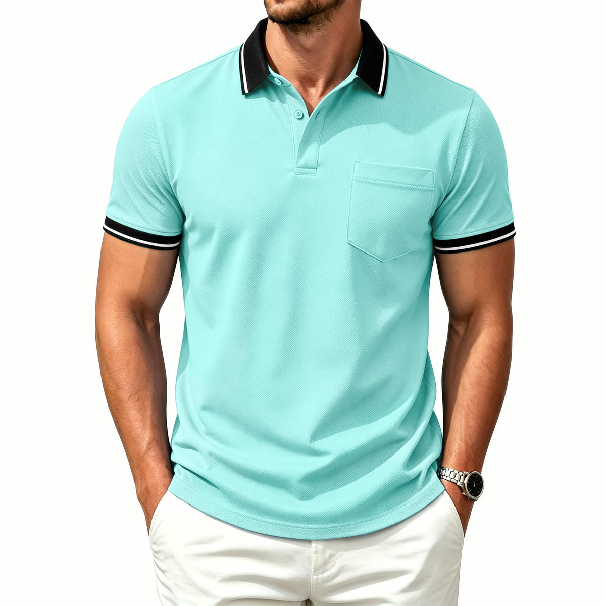 ZITY Mens Polo Shirts Short Sleeve Casual Collared Golf Shirts with Pocket