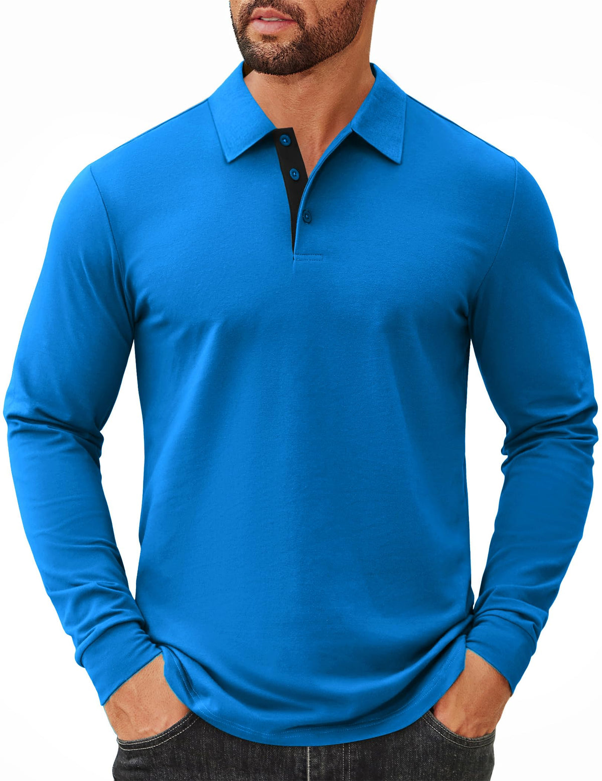 COOFANDY Mens Long Sleeve Polo Shirts Cotton Collared Shirts Casual Business Polo Classic Golf T Shirts