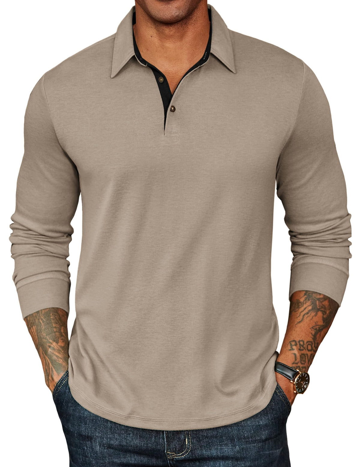 COOFANDY Mens Long Sleeve Polo Shirts Classic Casual Button Polo Tee