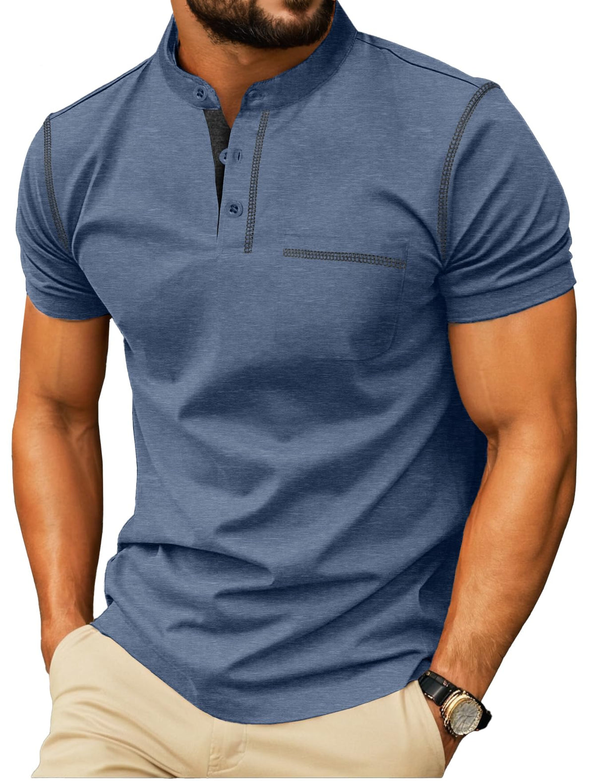Sailwind Mens Henley Shirts Short Sleeve Summer Casual Classic Cotton T Shirts Pocket Button Shirt