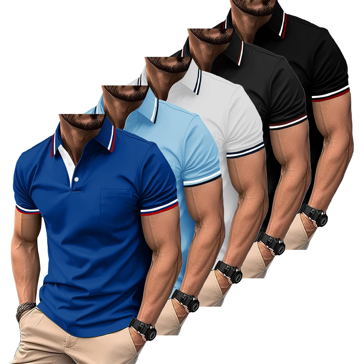 SWISSWELL 5 Pack Mens Polo Shirts Short Sleeve with Pocket Performance Golf Polos for Men Casual Collared Athletic T-Shirt