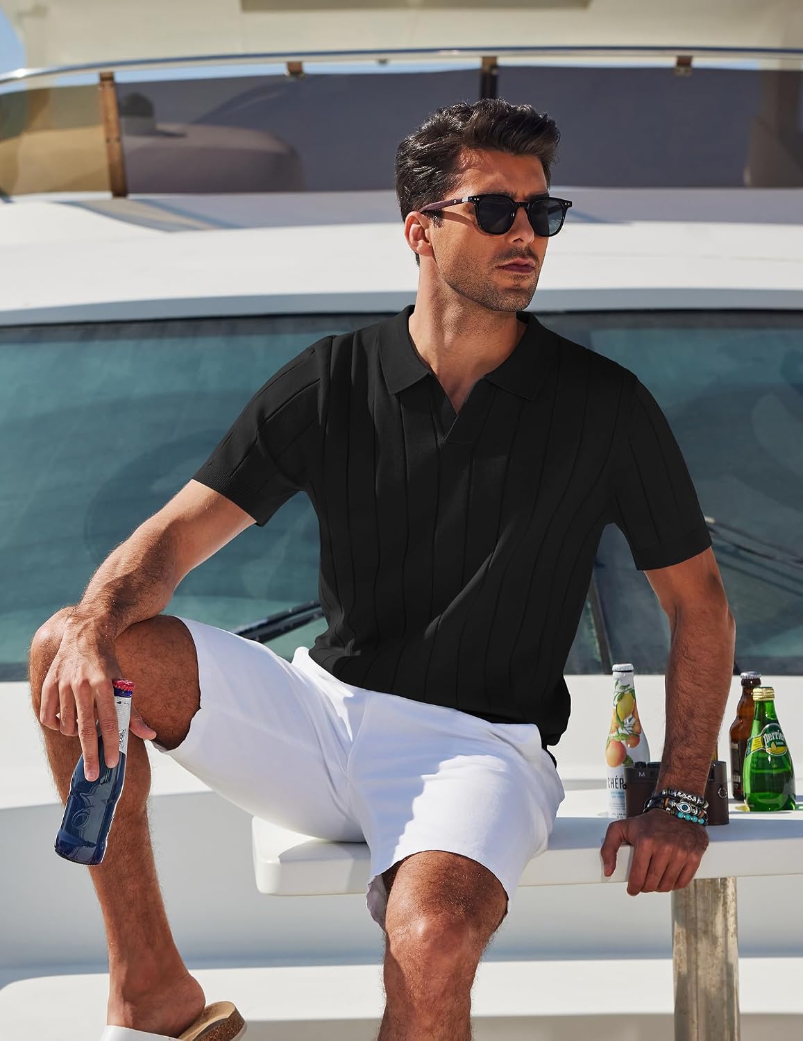 COOFANDY Mens Polo Shirts Short Sleeve V Neck Knit Shirts for Men Casual Old Money Clothes Mens Golf Shirt