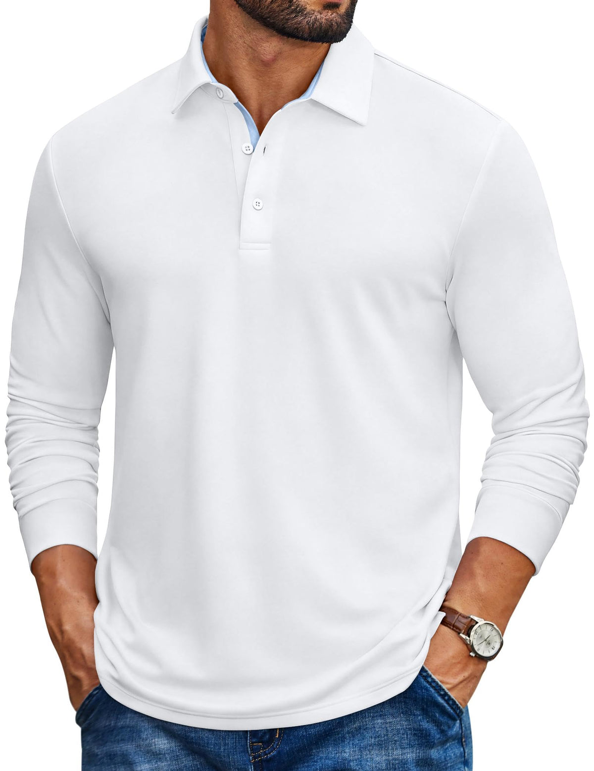 COOFANDY Mens Long Sleeve Polo Shirt Casual Polo Tshirt Collared Golf Shirt