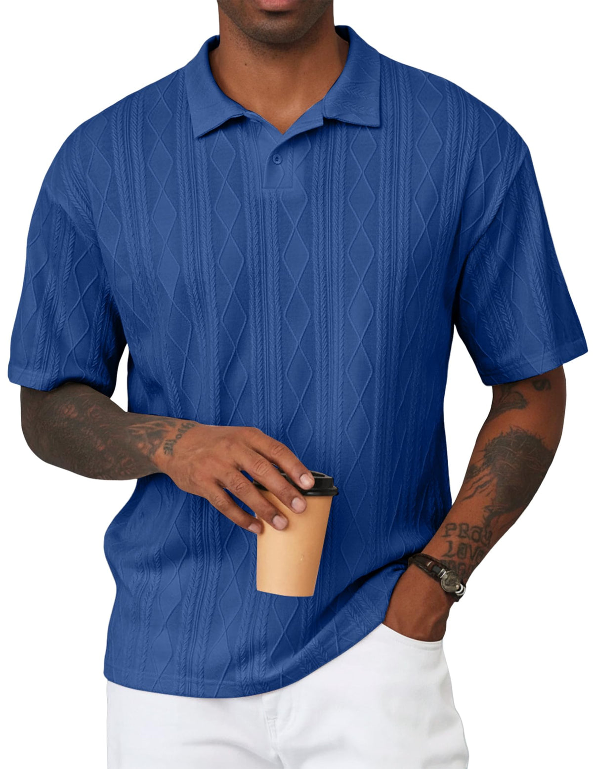 JMIERR Mens Polo Shirt Textured Knit Button Casual Short Sleeve Summer Vacation Beach Stretchy Golf Shirts