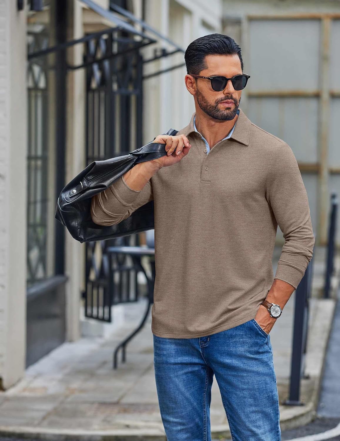 COOFANDY Mens Long Sleeve Polo Shirt Casual Polo Tshirt Collared Golf Shirt