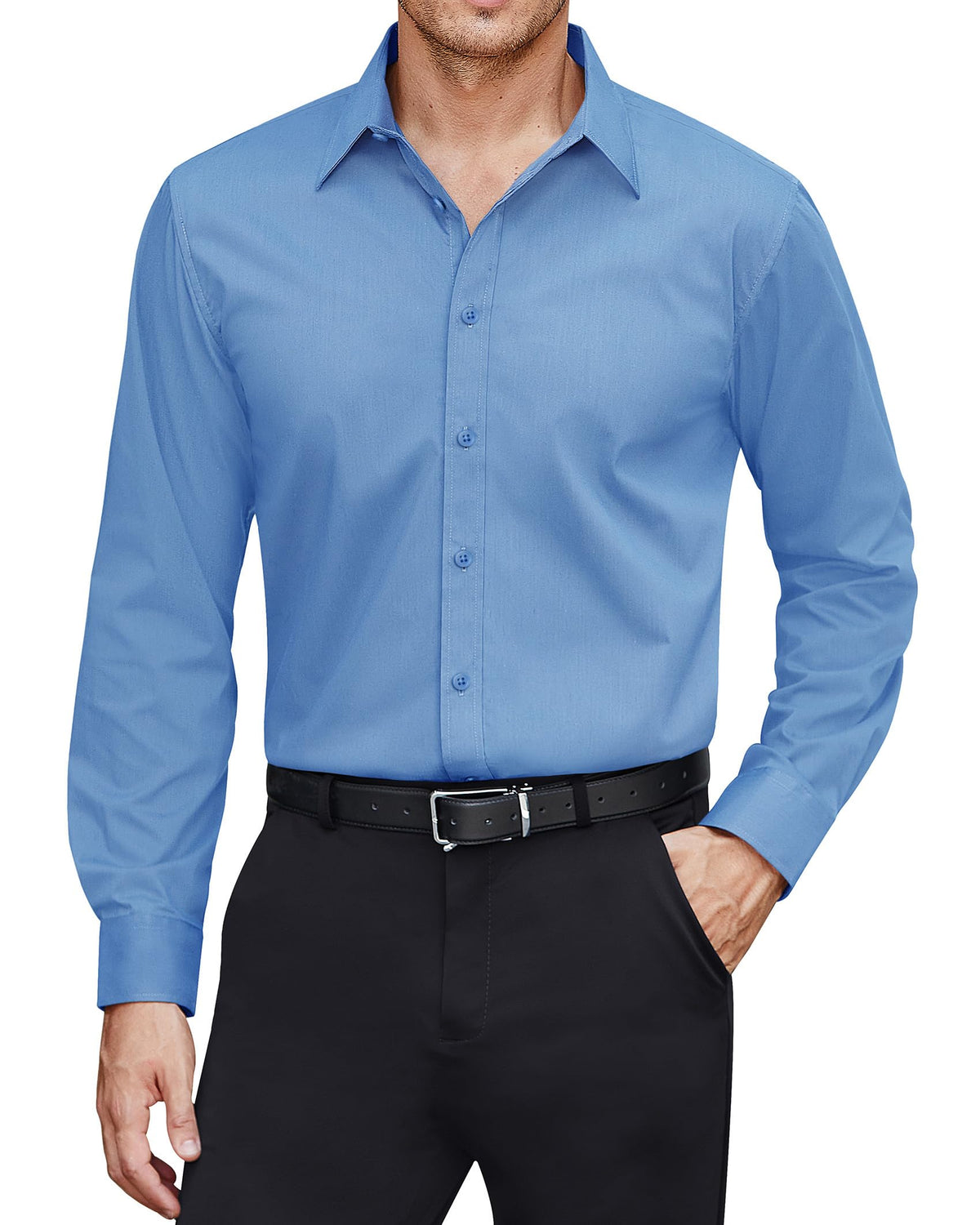 J.VER Men's Dress Shirts Stretch Stain Shield Long Sleeve Solid Formal Shirt Business Casual Button Down Shirts