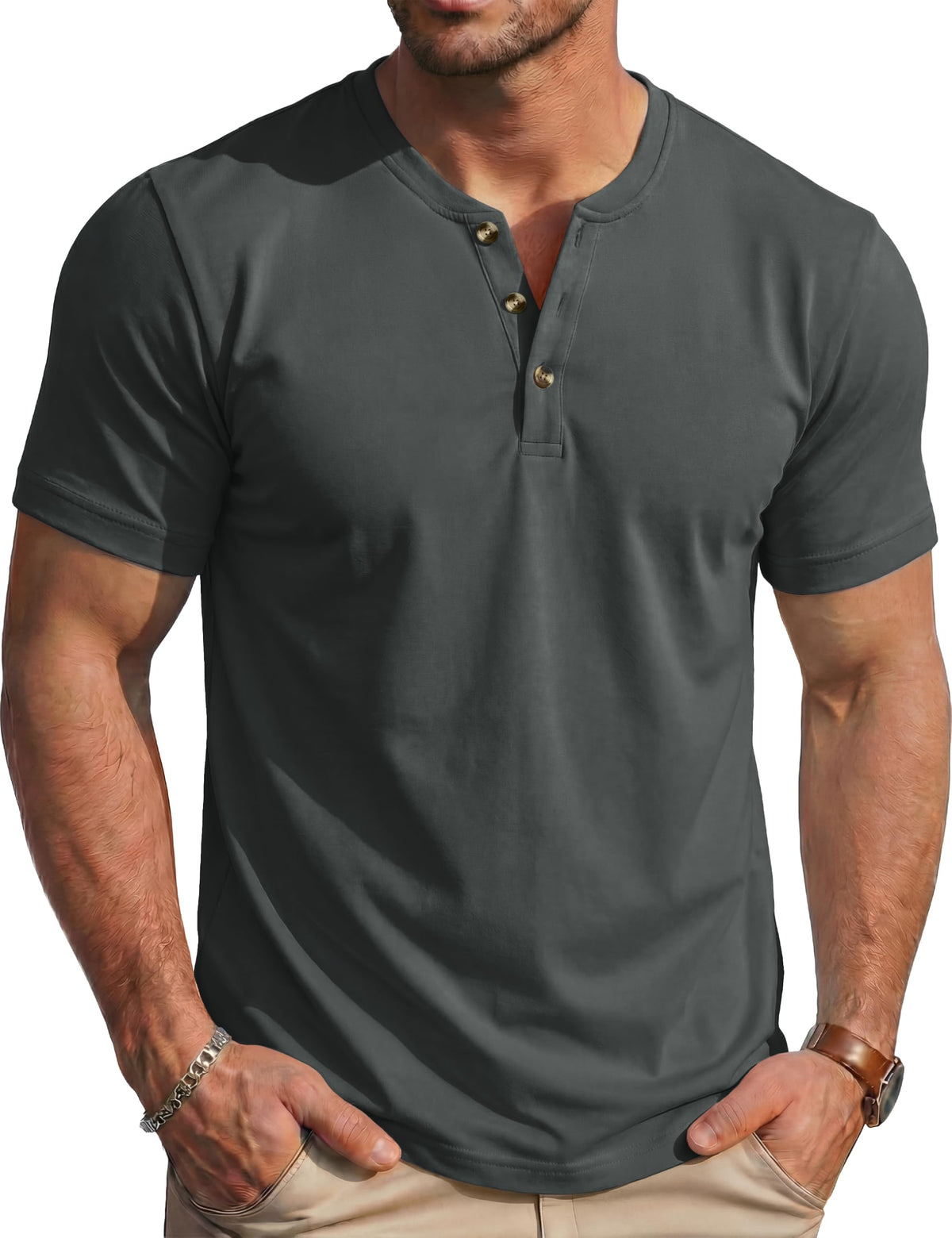 MAGCOMSEN Men's Henley Short Sleeve Shirt Moisture Wicking Lightweight Cotton T-Shirts Casual Summer Basic Tee Shirt