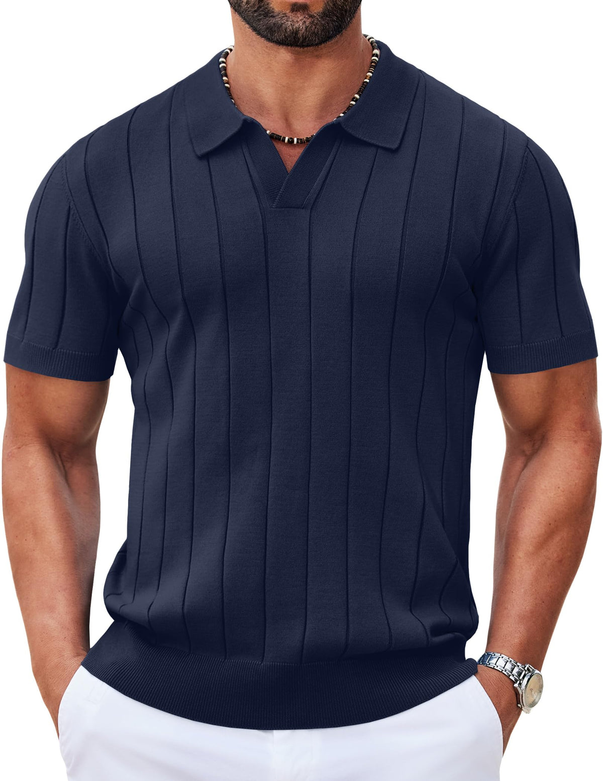 COOFANDY Mens Polo Shirts Short Sleeve V Neck Knit Shirts for Men Casual Old Money Clothes Mens Golf Shirt