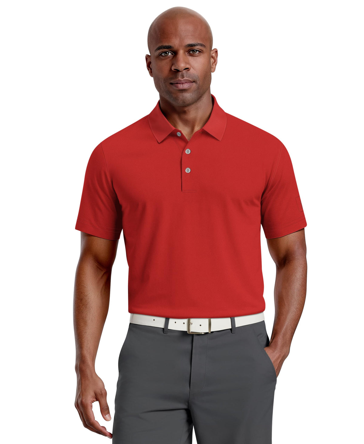 PGA Tour Men's Airflux Solid Mesh Short Sleeve Classic Golf Polo Shirt