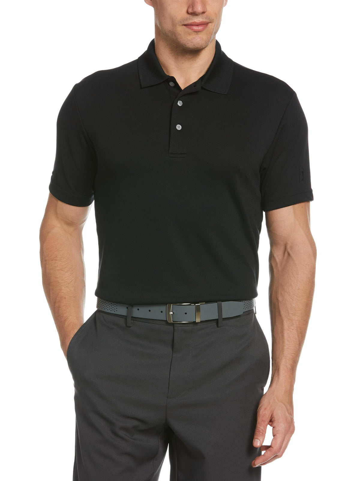 PGA Tour Men's Airflux Solid Mesh Short Sleeve Classic Golf Polo Shirt
