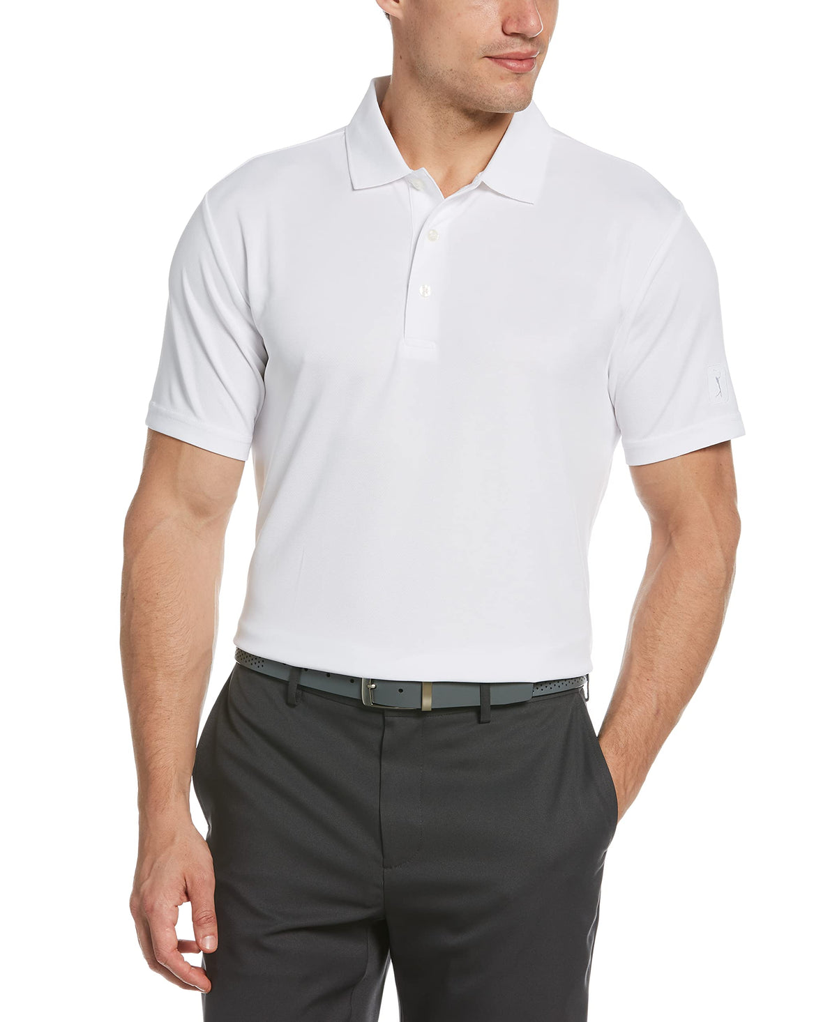 PGA Tour Men's Airflux Solid Mesh Short Sleeve Classic Golf Polo Shirt