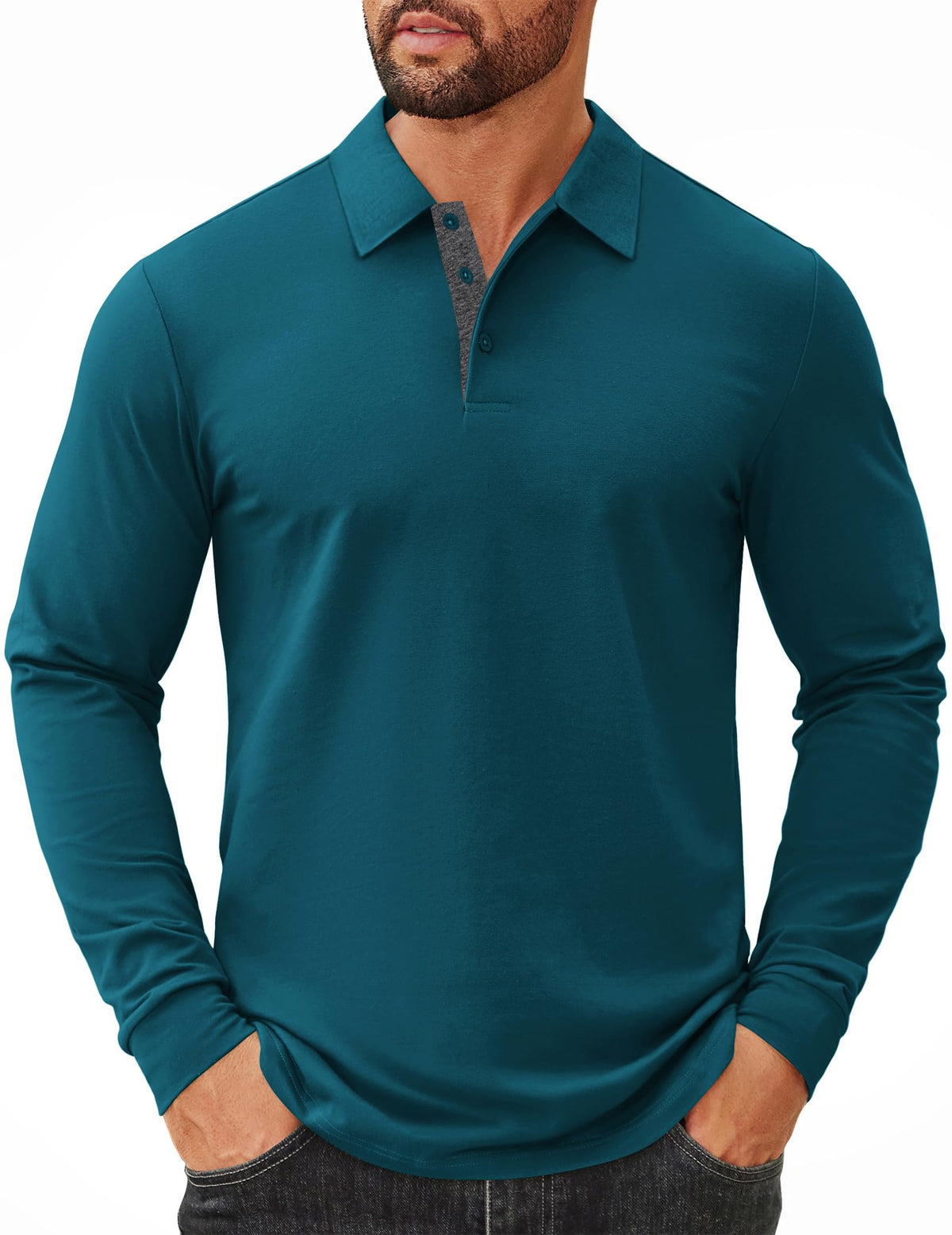 COOFANDY Mens Long Sleeve Polo Shirts Cotton Collared Shirts Casual Business Polo Classic Golf T Shirts