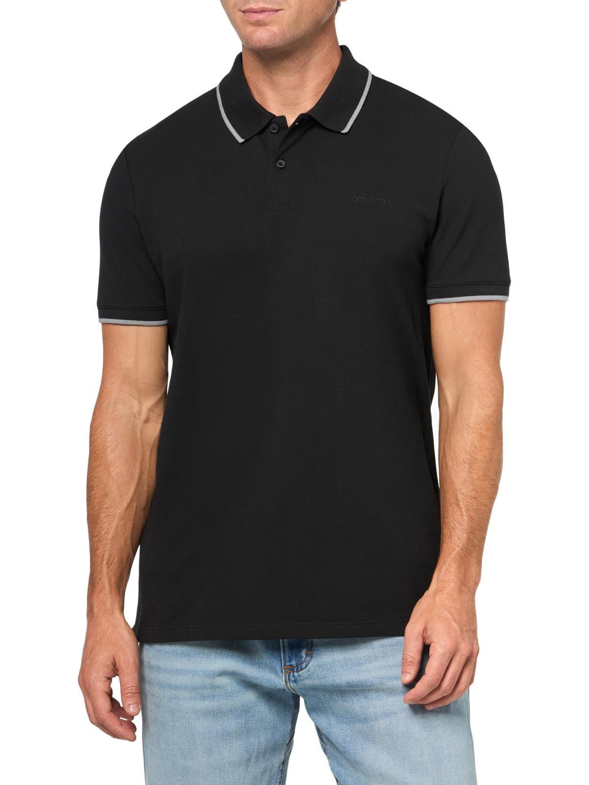 Calvin Klein Men's Liquid Touch Polo Stripe with UV Protection