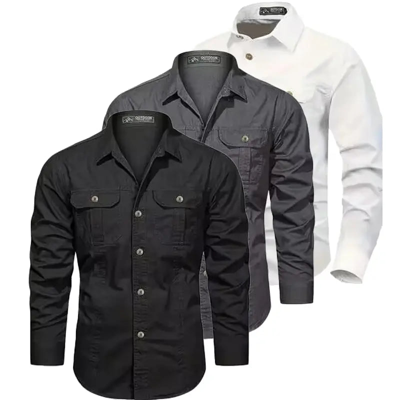 3-pack men’s solid-color long-sleeve shirts, regular fit, casual button-down tops suitable for office and business settings, all-season wear, casual slim-fit shirts