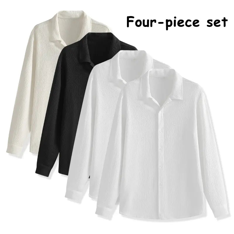 Men's 4-Pack Button Up Short Sleeve Collared Dress Shirts, Stylish Solid Color Men's Clothing Top, Comfortable Breathable Lightweight Turn-Down Collar Shirts for Commuting