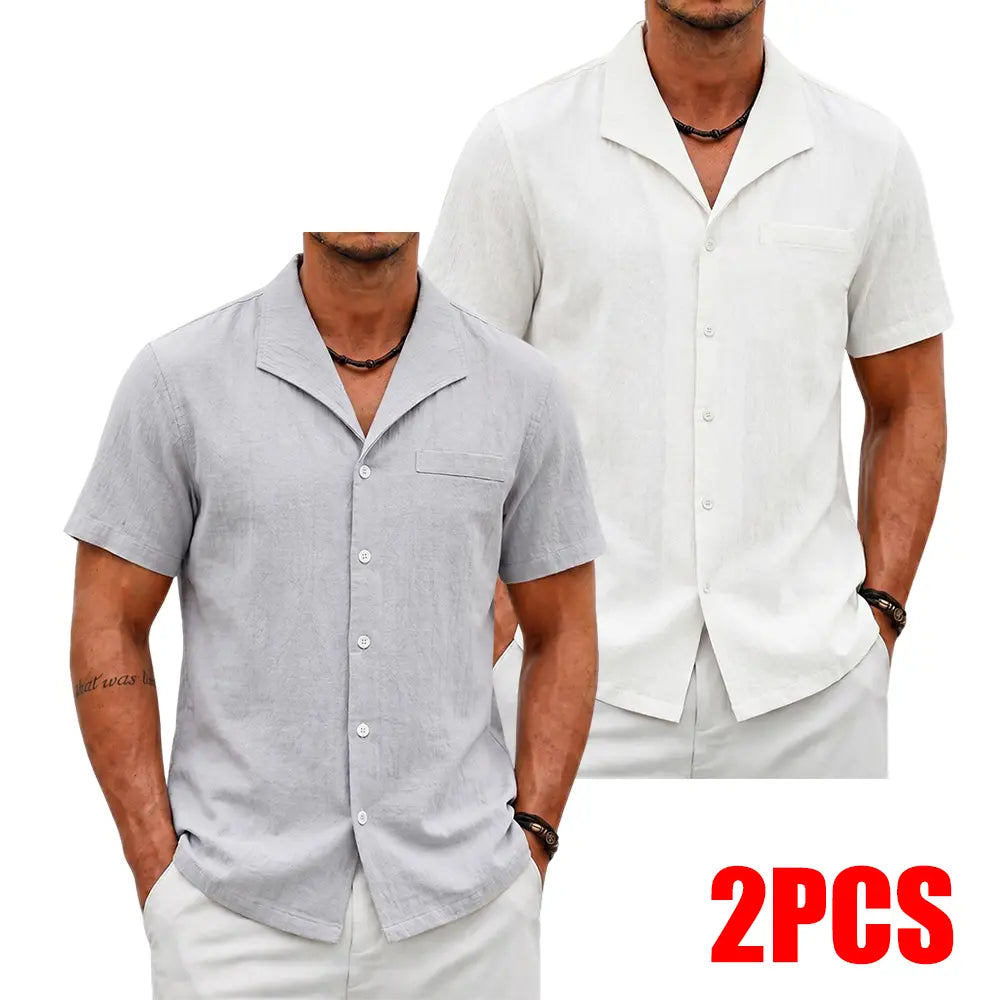Men's 3-Pack Classic Cuban Collar Shortsleeve Shirts, Linen Blend Button Up Design Casual Button Front Tops, Breathable Casual Style for Daily & Beach Wear