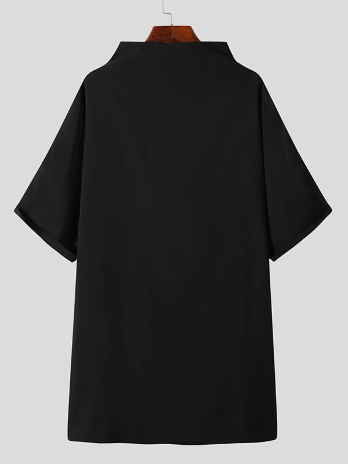 INCERUN Men's Fashion Solid Color Plain Long Casual Shirt, Half Sleeve Side Button Design, Transparent Shirt, Daily Wear, Fitted Style, Top