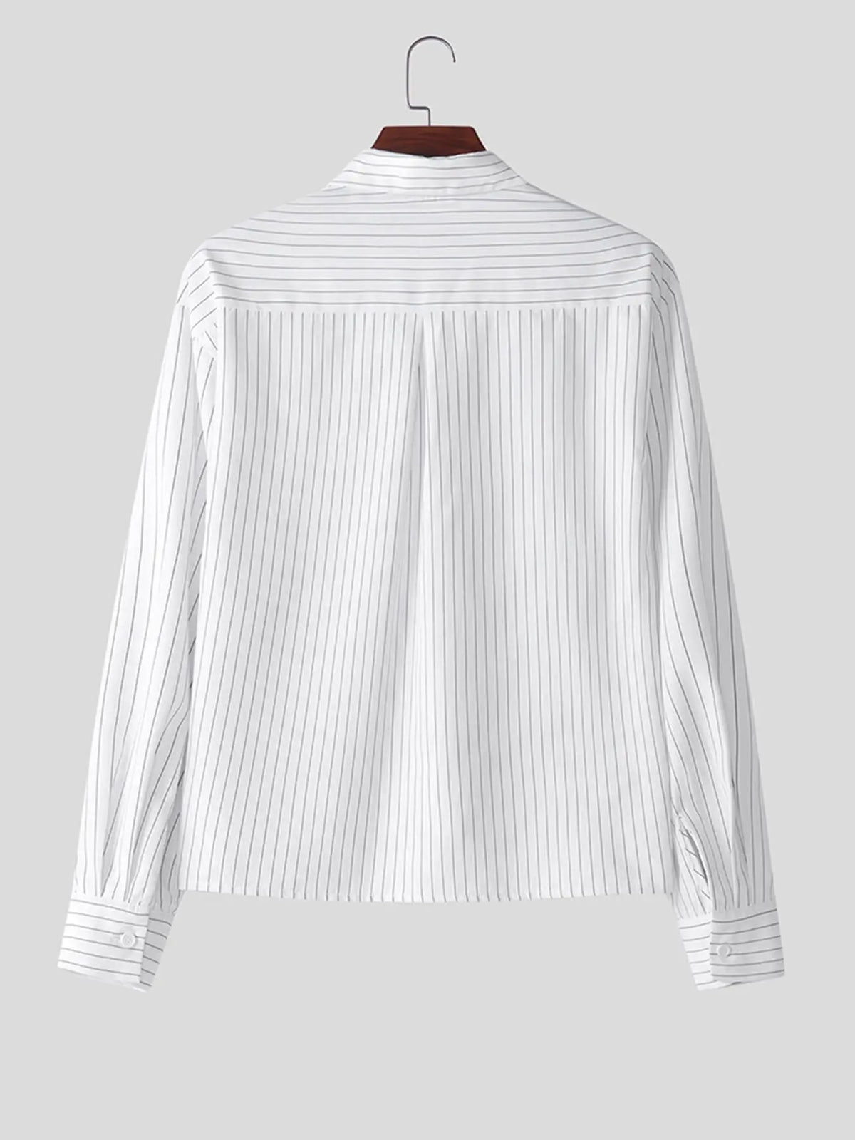 Men's Striped Print Long Sleeve Crop Shirt, Casual Striped Design, Casual Party Shirt, High Stretch Casual Comfy Button Front Neckline Collared Top for Daily Wear, Men's Clothes for All Seasons, Casual Summer Shirt, Vintage Clothing, Casual Button Shirts