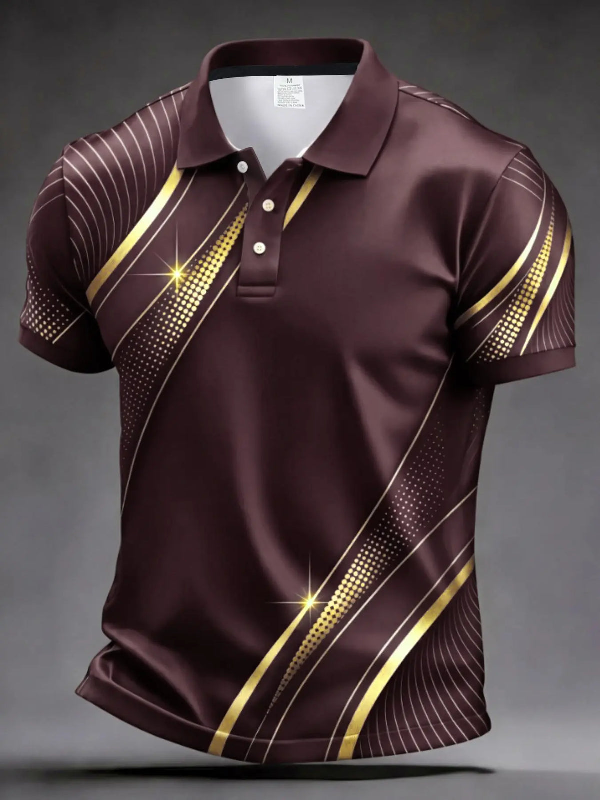 Abstract Print Men's Polo Shirt, Printed Polo Shirts, Short Sleeve Slim-Fit Top, Graphic Pattern, Unlined, Plain Surface, Made in Mainland China