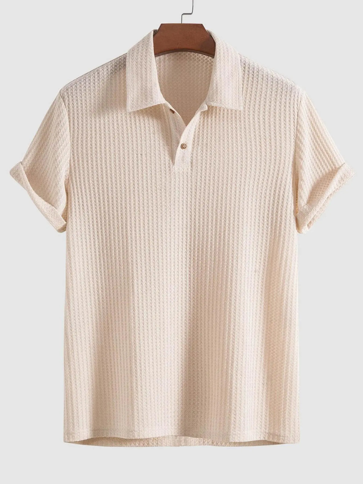 Men's Plain Jacquard Knit Polo Shirt, Polo Style Regular Fit Casual Short Sleeve Button Front Green Top for Summer, Fashion Clothes for Daily Wear