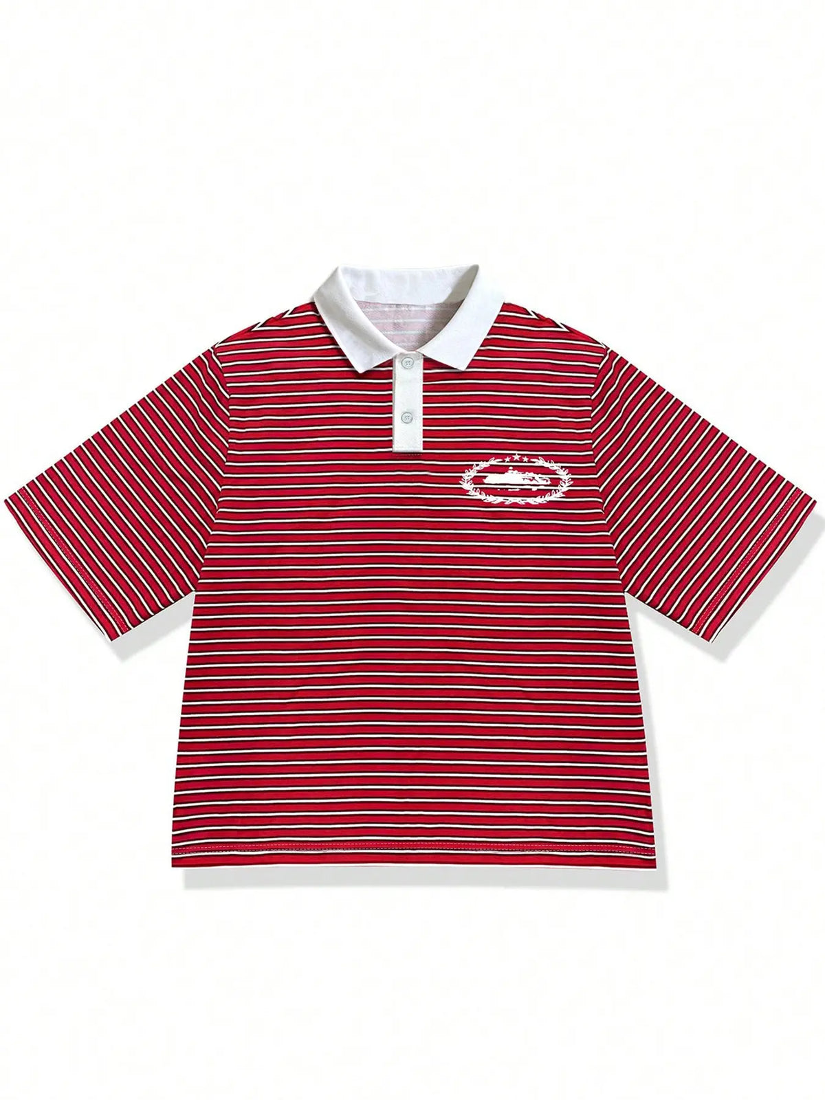 Men's Striped Polo Shirt, Summer Polo Shirts, Colorblock Lapel Embroidered Badge, College Style Streetwear, Loose Fit Summer Casual Top