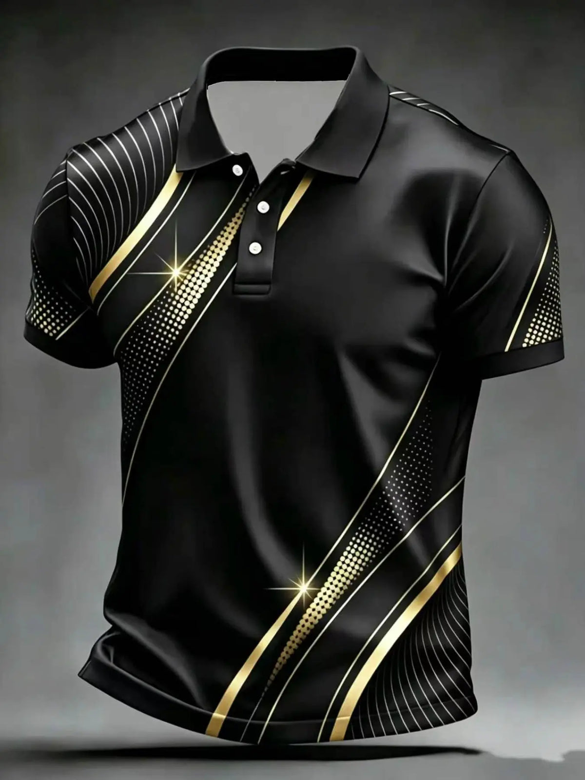 Abstract Print Men's Polo Shirt, Printed Polo Shirts, Short Sleeve Slim-Fit Top, Graphic Pattern, Unlined, Plain Surface, Made in Mainland China