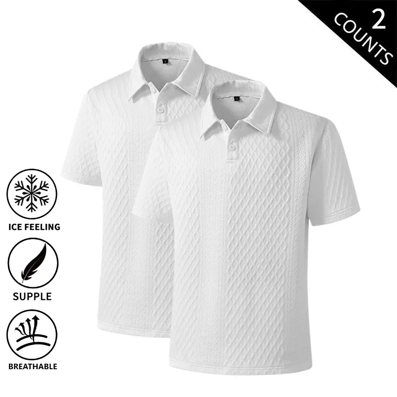 Men’s Basic Loose-Fit 2-Pack Summer Ice Polo Shirts - Breathable Knit Athletic Tops, Sporty Chic Black + White Styles for Golf, Everyday Wear