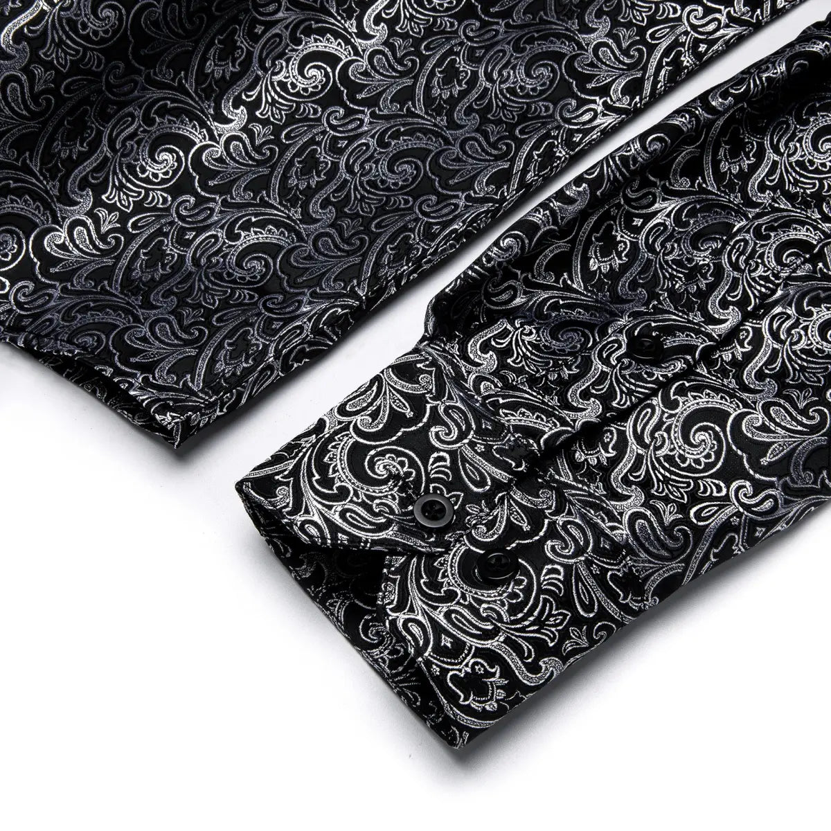 AILISUS Men's Oversize Floral Jacquard Paisley Button Shirt - Black/Gray, Business Casual Work Wear, Ideal for Dances, Graduation, Show, Party Wear, Gifting Option